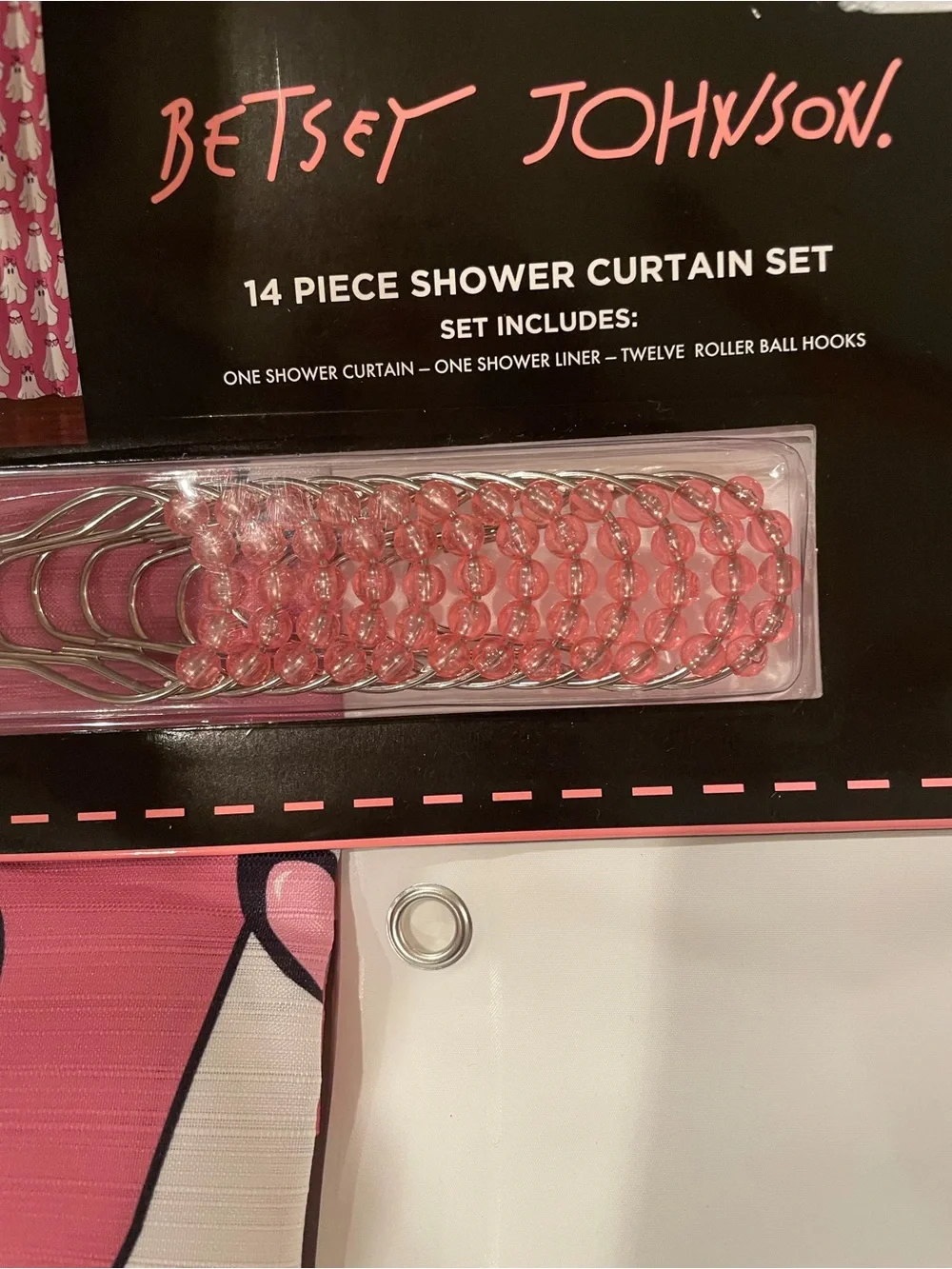 NWT Betsey Johnson Pink Ghost Halloween 14 Piece Shower Curtain Set
